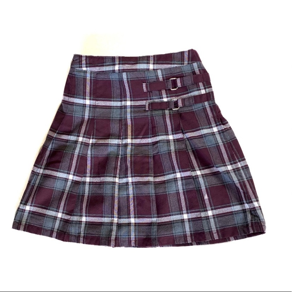 French Toast Burgundy Plaid Pleated Skirt